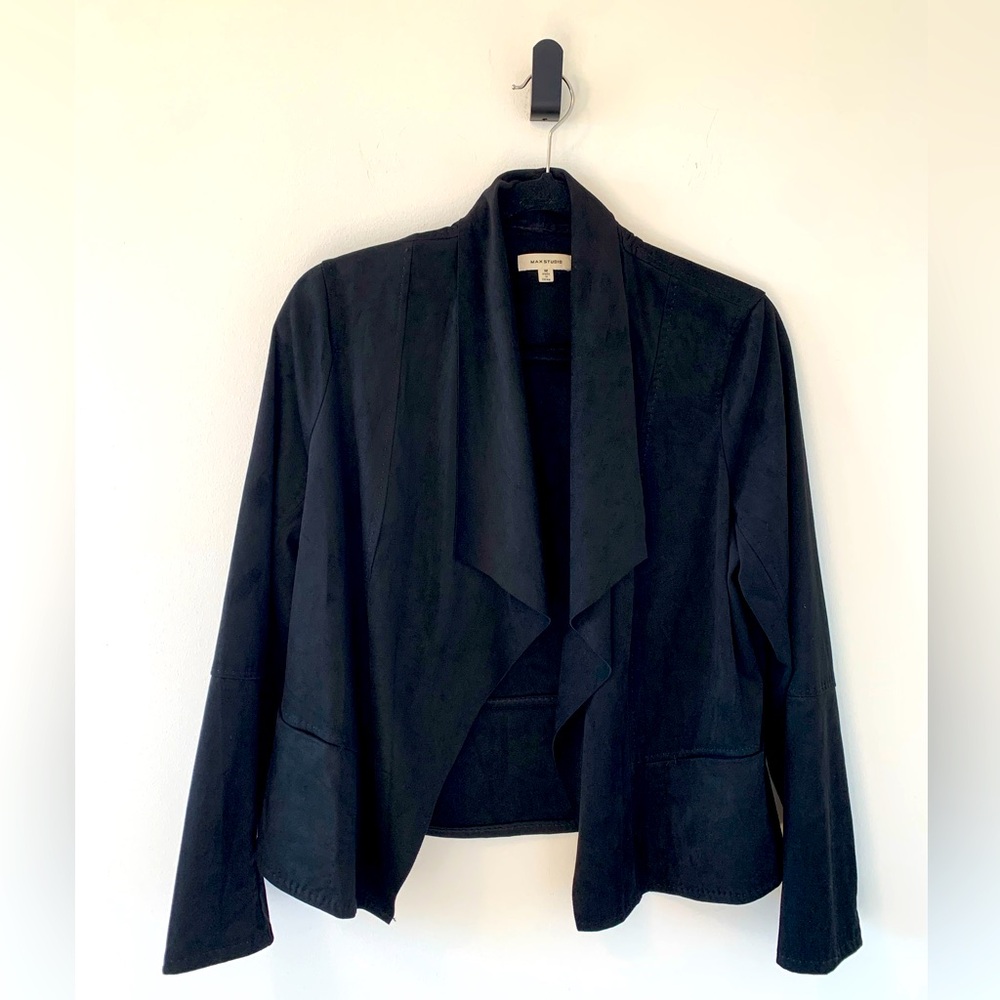 Max Studio Black Women's Faux Suede Open Front Draped Jacket Size M